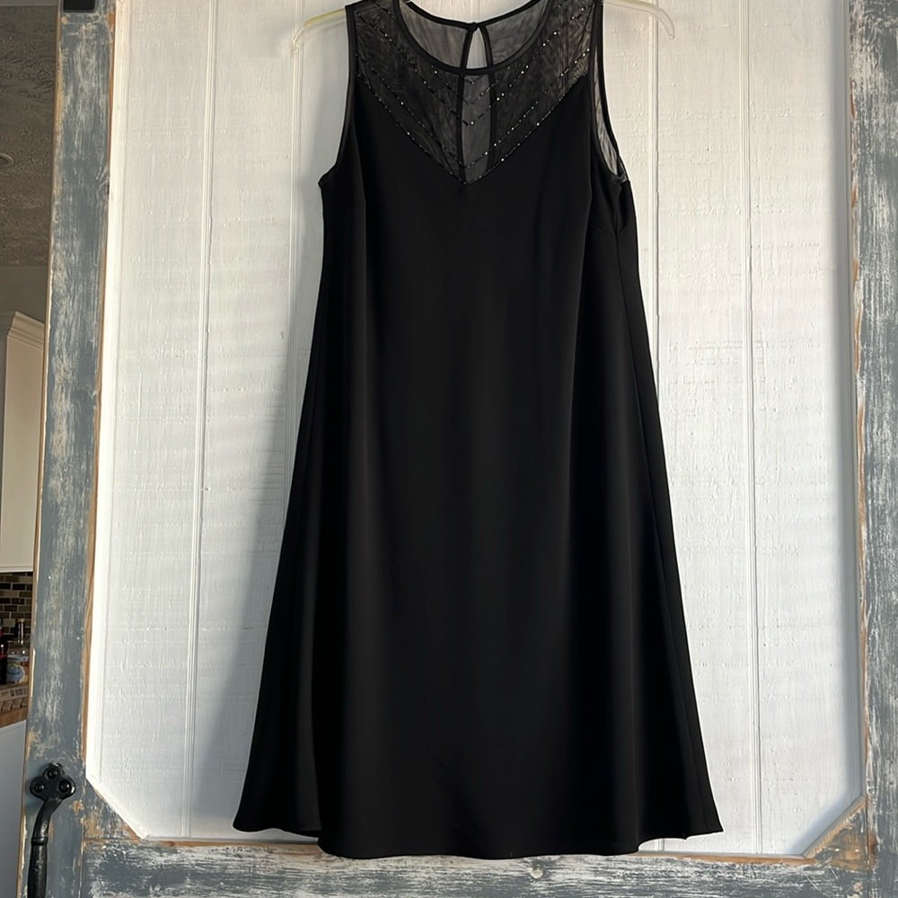 Evan-Picone black dress with shear beaded yoke area. Size 8P